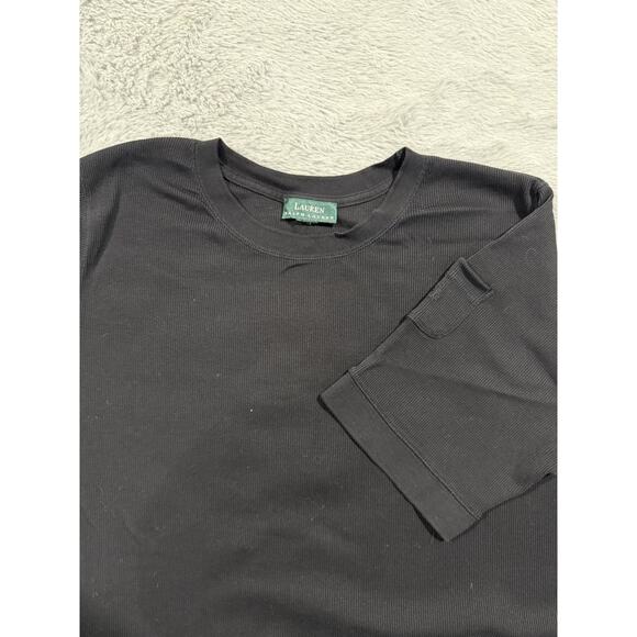 Lauren Ralph Lauren Shirt Womens XL Black Ribbed Pocket Crewneck Tee Classic - Picture 1 of 7